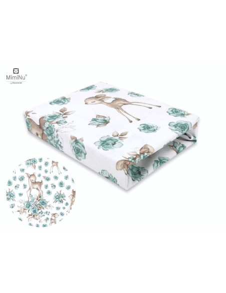 BN-6426972009188,MimiNu - Cearceaf cu elastic pentru patut 140X70 cm, Din bumbac certificat Oeko Tex Standard 100, Sweet Deer Mi