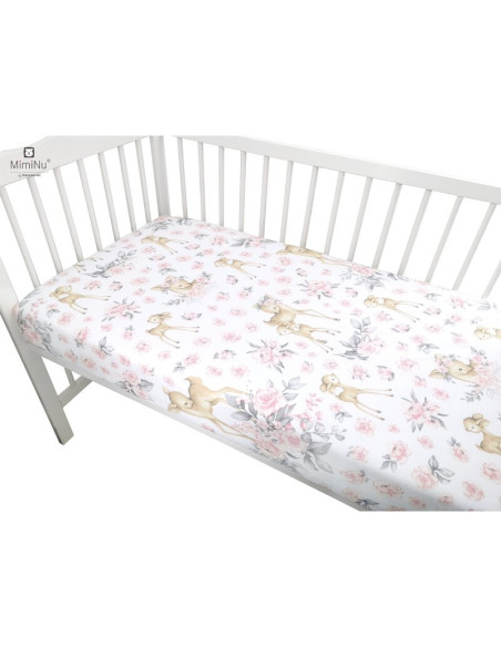 BN-6426972009195,MimiNu - Cearceaf cu elastic pentru patut 140X70 cm, Din bumbac certificat Oeko Tex Standard 100, Sweet Deer Pi