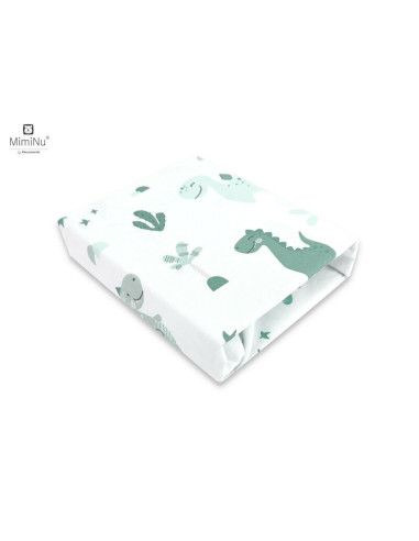 BN-6426972009218,MimiNu - Cearceaf cu elastic pentru patut 140X70 cm, Din bumbac certificat Oeko Tex Standard 100, Dino Mint