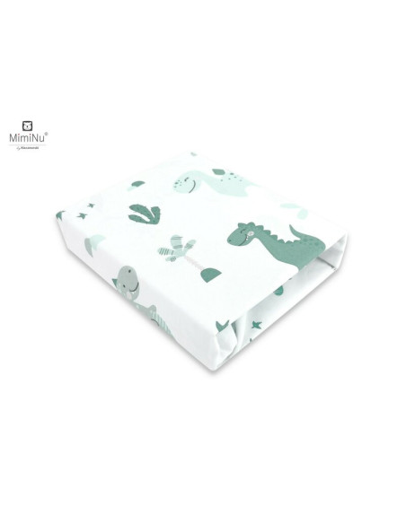 BN-6426972009218,MimiNu - Cearceaf cu elastic pentru patut 140X70 cm, Din bumbac certificat Oeko Tex Standard 100, Dino Mint