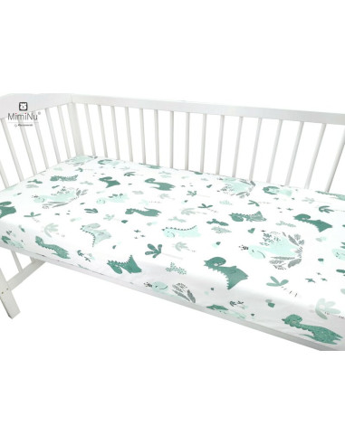 BN-6426972009218,MimiNu - Cearceaf cu elastic pentru patut 140X70 cm, Din bumbac certificat Oeko Tex Standard 100, Dino Mint