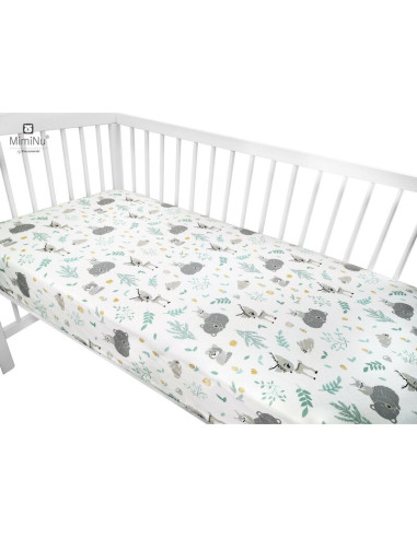 BN-6426972009225,MimiNu - Cearceaf cu elastic pentru patut 140X70 cm, Din bumbac certificat Oeko Tex Standard 100, Forest friend