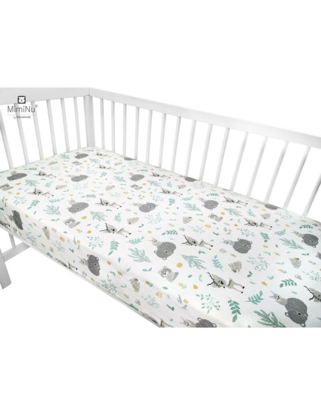 BN-6426972009225,MimiNu - Cearceaf cu elastic pentru patut 140X70 cm, Din bumbac certificat Oeko Tex Standard 100, Forest friend
