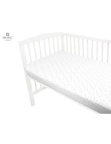 BN-6426972009249,MimiNu - Cearceaf cu elastic pentru patut 140X70 cm, Din bumbac certificat Oeko Tex Standard 100, Mini Gray Sta