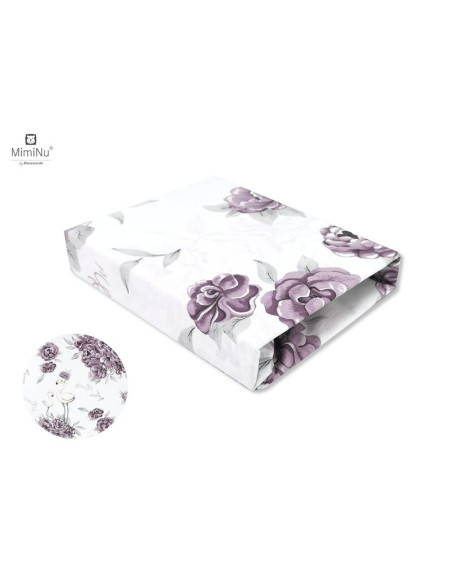 BN-6426972009287,MimiNu - Cearceaf cu elastic pentru patut 140X70 cm, Din bumbac certificat Oeko Tex Standard 100, Peonie Plum