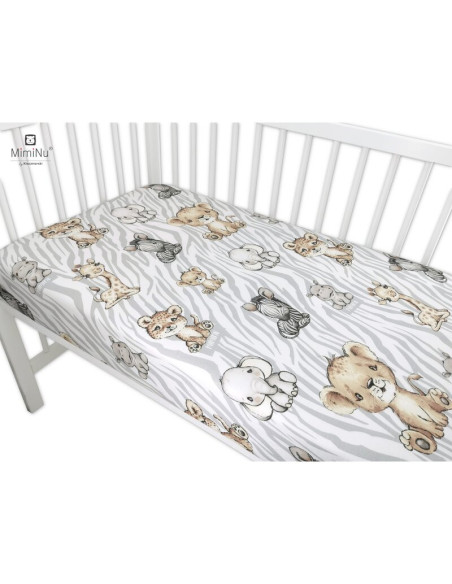 BN-6426972009300,MimiNu - Cearceaf cu elastic pentru patut 140X70 cm, Din bumbac certificat Oeko Tex Standard 100, Safari Natura