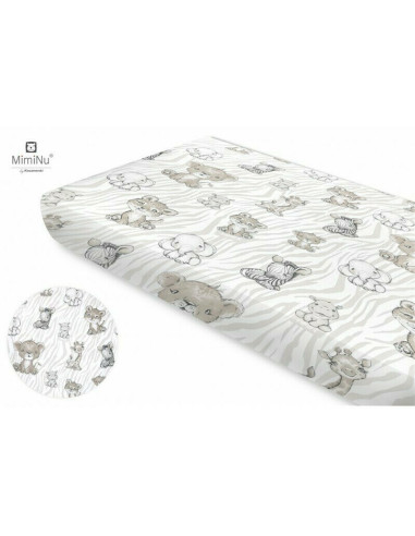 BN-6426972009300,MimiNu - Cearceaf cu elastic pentru patut 140X70 cm, Din bumbac certificat Oeko Tex Standard 100, Safari Natura