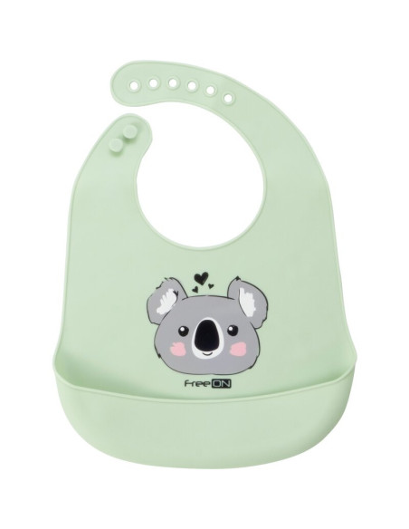 BN-39449,Baveta moale, Din silicon fara BPA, Cu buzunar, FreeON, 31 x 24 cm, Panda Green