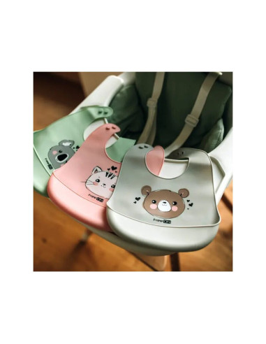 BN-39449,Baveta moale, Din silicon fara BPA, Cu buzunar, FreeON, 31 x 24 cm, Panda Green