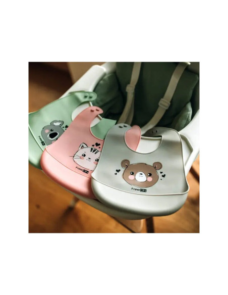 BN-39449,Baveta moale, Din silicon fara BPA, Cu buzunar, FreeON, 31 x 24 cm, Panda Green