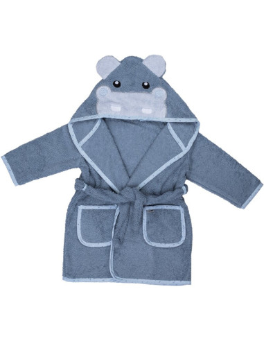 BN-36561,Halat de baie cu urechi Hippo, Cu buzunare, Cu cordon, Bubaba, 9 - 24 luni, Marime 86/92, Blue