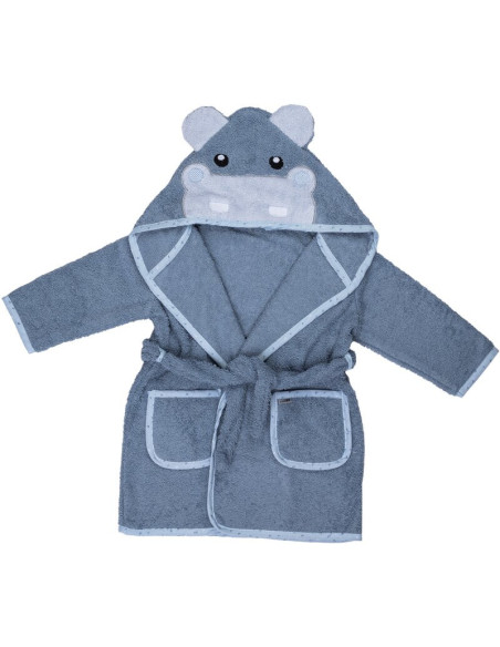 BN-36561,Halat de baie cu urechi Hippo, Cu buzunare, Cu cordon, Bubaba, 9 - 24 luni, Marime 86/92, Blue