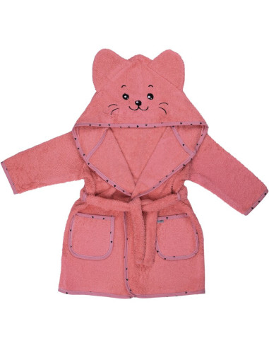BN-42257,Halat de baie cu urechi Kitty, Cu buzunare, Cu cordon, Bubaba, 9 - 24 luni, Marime 86/92, Pink