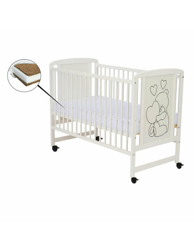 BN-QMTIMH8CM01AL,Qmini - Patut din lemn Timmi Heart 120x60 cm, Din lemn de pin si mdf, Stabil si rezistent, Inaltime saltea regl