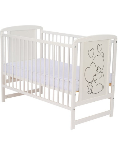 BN-QMTIMH8CM01AL,Qmini - Patut din lemn Timmi Heart 120x60 cm, Din lemn de pin si mdf, Stabil si rezistent, Inaltime saltea regl