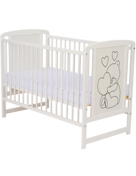 BN-QMTIMH8CM01AL,Qmini - Patut din lemn Timmi Heart 120x60 cm, Din lemn de pin si mdf, Stabil si rezistent, Inaltime saltea regl