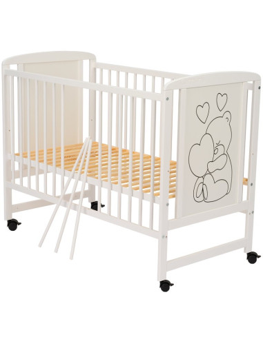 BN-QMTIMH8CM01AL,Qmini - Patut din lemn Timmi Heart 120x60 cm, Din lemn de pin si mdf, Stabil si rezistent, Inaltime saltea regl