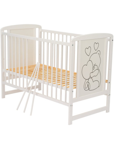 BN-QMTIMH8CM01AL,Qmini - Patut din lemn Timmi Heart 120x60 cm, Din lemn de pin si mdf, Stabil si rezistent, Inaltime saltea regl