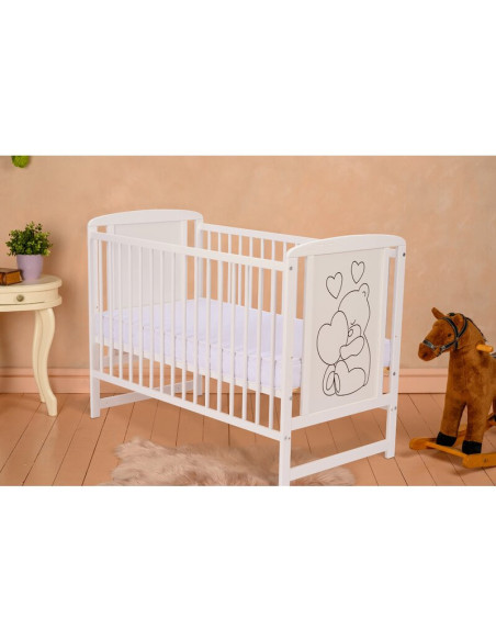 BN-QMTIMH10CM01AL,Qmini - Patut din lemn Timmi Heart 120x60 cm, Din lemn de pin si mdf, Stabil si rezistent, Inaltime saltea reg