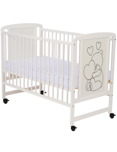 BN-QMTIMH10CM01AL,Qmini - Patut din lemn Timmi Heart 120x60 cm, Din lemn de pin si mdf, Stabil si rezistent, Inaltime saltea reg