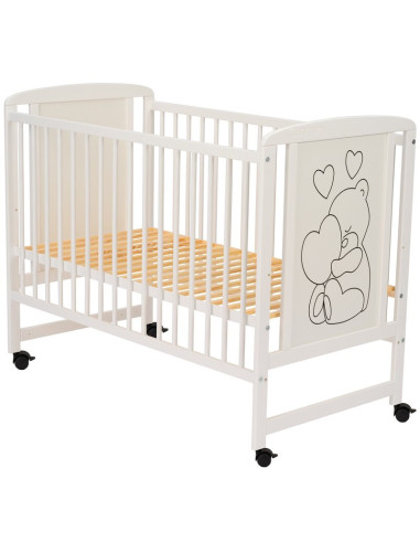 BN-QMTIMH10CM01AL,Qmini - Patut din lemn Timmi Heart 120x60 cm, Din lemn de pin si mdf, Stabil si rezistent, Inaltime saltea reg