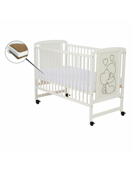 BN-QMTIMH12CM01AL,Qmini - Patut din lemn Timmi Heart 120x60 cm, Din lemn de pin si mdf, Stabil si rezistent, Inaltime saltea reg
