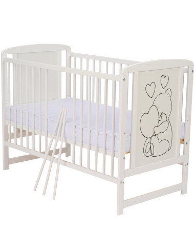 BN-QMTIMH12CM01AL,Qmini - Patut din lemn Timmi Heart 120x60 cm, Din lemn de pin si mdf, Stabil si rezistent, Inaltime saltea reg