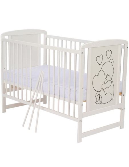 BN-QMTIMH12CM01AL,Qmini - Patut din lemn Timmi Heart 120x60 cm, Din lemn de pin si mdf, Stabil si rezistent, Inaltime saltea reg