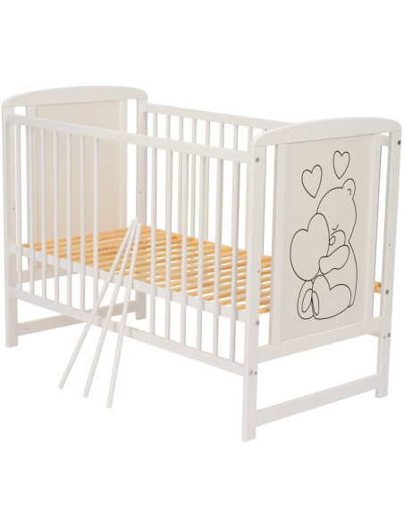 BN-QMTIMH12CM01AL,Qmini - Patut din lemn Timmi Heart 120x60 cm, Din lemn de pin si mdf, Stabil si rezistent, Inaltime saltea reg