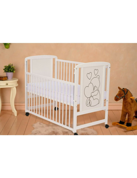 BN-QMTIMH8CM03AL,Qmini - Patut din lemn Timmi Heart 120x60 cm, Cu laterala culisanta, Din lemn de pin si mdf, Stabil si rezisten