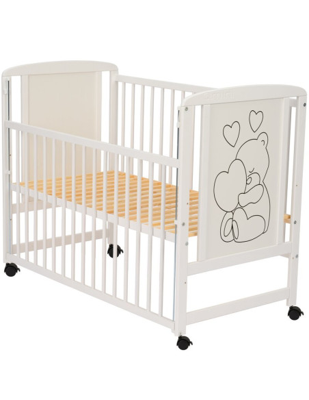 BN-QMTIMH8CM03AL,Qmini - Patut din lemn Timmi Heart 120x60 cm, Cu laterala culisanta, Din lemn de pin si mdf, Stabil si rezisten