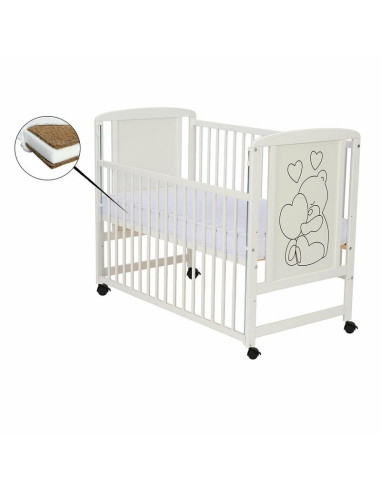 BN-QMTIMH10CM03AL,Qmini - Patut din lemn Timmi Heart 120x60 cm, Cu laterala culisanta, Din lemn de pin si mdf, Stabil si reziste