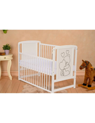 BN-QMTIMH10CM03AL,Qmini - Patut din lemn Timmi Heart 120x60 cm, Cu laterala culisanta, Din lemn de pin si mdf, Stabil si reziste