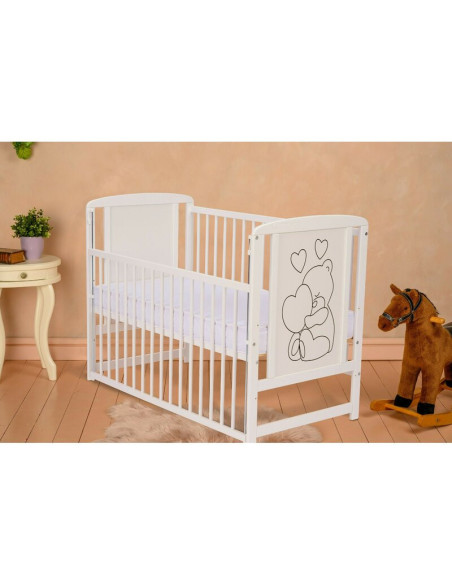BN-QMTIMH10CM03AL,Qmini - Patut din lemn Timmi Heart 120x60 cm, Cu laterala culisanta, Din lemn de pin si mdf, Stabil si reziste