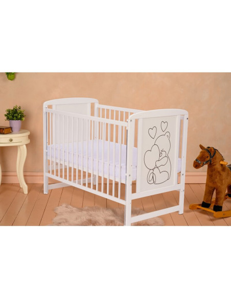 BN-QMTIMH10CM03AL,Qmini - Patut din lemn Timmi Heart 120x60 cm, Cu laterala culisanta, Din lemn de pin si mdf, Stabil si reziste