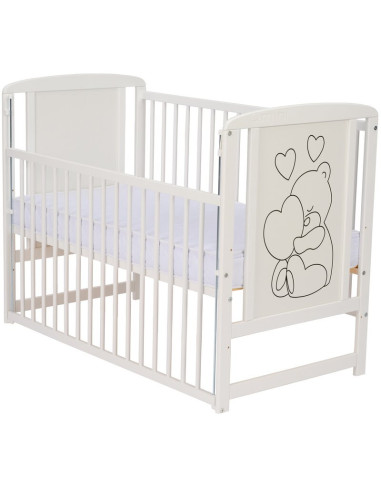BN-QMTIMH10CM03AL,Qmini - Patut din lemn Timmi Heart 120x60 cm, Cu laterala culisanta, Din lemn de pin si mdf, Stabil si reziste
