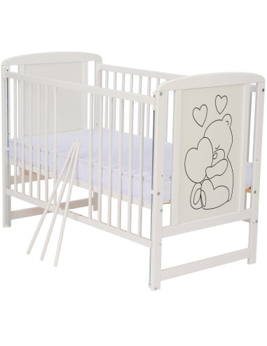 BN-QMTIMH10CM03AL,Qmini - Patut din lemn Timmi Heart 120x60 cm, Cu laterala culisanta, Din lemn de pin si mdf, Stabil si reziste