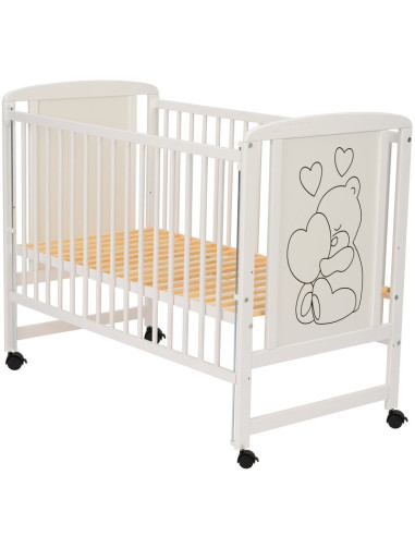BN-QMTIMH10CM03AL,Qmini - Patut din lemn Timmi Heart 120x60 cm, Cu laterala culisanta, Din lemn de pin si mdf, Stabil si reziste