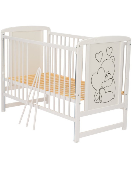 BN-QMTIMH10CM03AL,Qmini - Patut din lemn Timmi Heart 120x60 cm, Cu laterala culisanta, Din lemn de pin si mdf, Stabil si reziste
