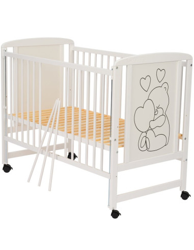 BN-QMTIMH10CM03AL,Qmini - Patut din lemn Timmi Heart 120x60 cm, Cu laterala culisanta, Din lemn de pin si mdf, Stabil si reziste