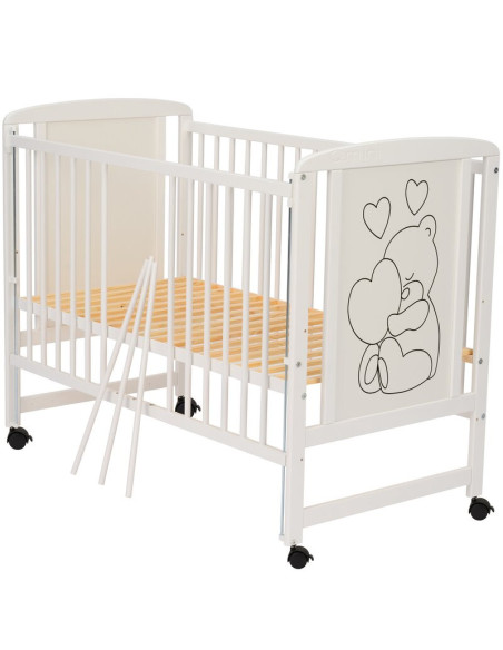 BN-QMTIMH10CM03AL,Qmini - Patut din lemn Timmi Heart 120x60 cm, Cu laterala culisanta, Din lemn de pin si mdf, Stabil si reziste