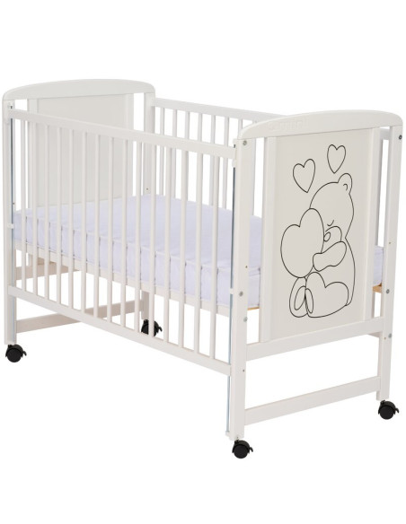 BN-QMTIMH10CM03AL,Qmini - Patut din lemn Timmi Heart 120x60 cm, Cu laterala culisanta, Din lemn de pin si mdf, Stabil si reziste