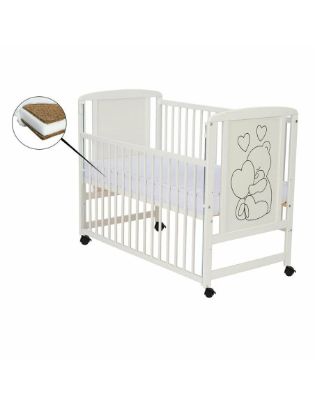 BN-QMTIMH12CM03AL,Qmini - Patut din lemn Timmi Heart 120x60 cm, Cu laterala culisanta, Din lemn de pin si mdf, Stabil si reziste