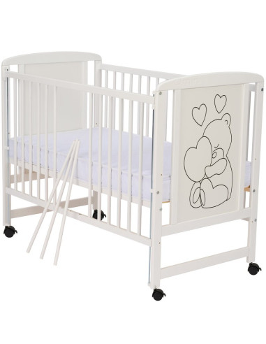 BN-QMTIMH12CM03AL,Qmini - Patut din lemn Timmi Heart 120x60 cm, Cu laterala culisanta, Din lemn de pin si mdf, Stabil si reziste