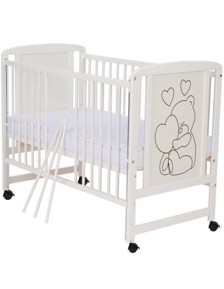 BN-QMTIMH12CM03AL,Qmini - Patut din lemn Timmi Heart 120x60 cm, Cu laterala culisanta, Din lemn de pin si mdf, Stabil si reziste