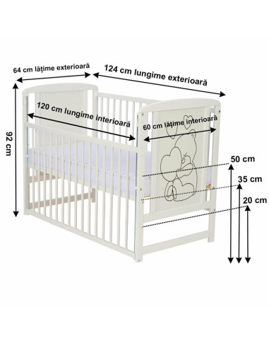 BN-QMTIMH12CM03AL,Qmini - Patut din lemn Timmi Heart 120x60 cm, Cu laterala culisanta, Din lemn de pin si mdf, Stabil si reziste