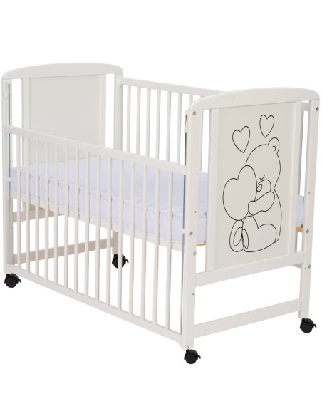 BN-QMTIMH12CM03AL,Qmini - Patut din lemn Timmi Heart 120x60 cm, Cu laterala culisanta, Din lemn de pin si mdf, Stabil si reziste