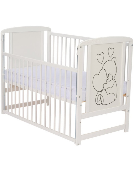 BN-QMTIMH12CM03AL,Qmini - Patut din lemn Timmi Heart 120x60 cm, Cu laterala culisanta, Din lemn de pin si mdf, Stabil si reziste