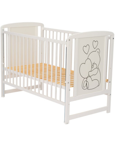 BN-QMTIMH12CM03AL,Qmini - Patut din lemn Timmi Heart 120x60 cm, Cu laterala culisanta, Din lemn de pin si mdf, Stabil si reziste