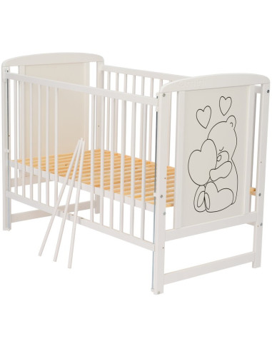 BN-QMTIMH12CM03AL,Qmini - Patut din lemn Timmi Heart 120x60 cm, Cu laterala culisanta, Din lemn de pin si mdf, Stabil si reziste